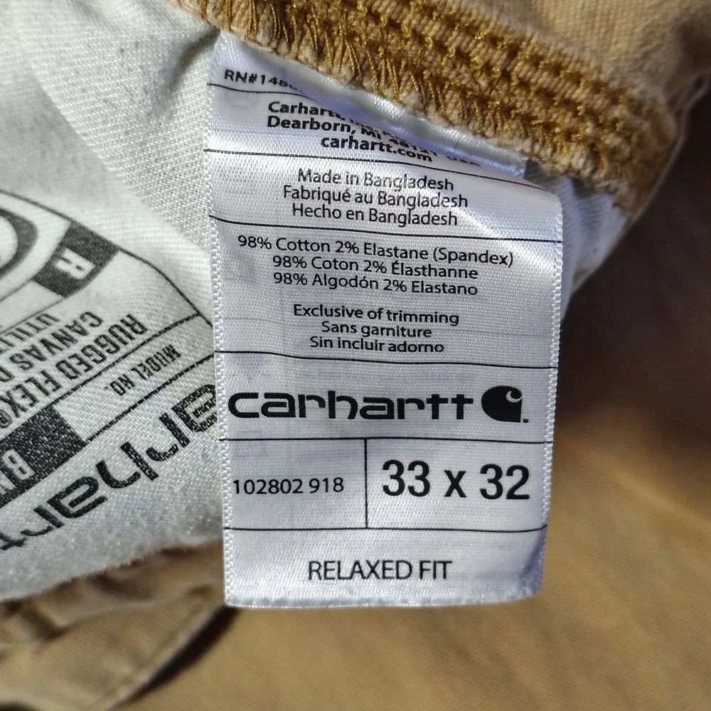 Carhartt Pants Mens 33x32 Brown Rugged Flex Double Front Canvas Utility Workwear